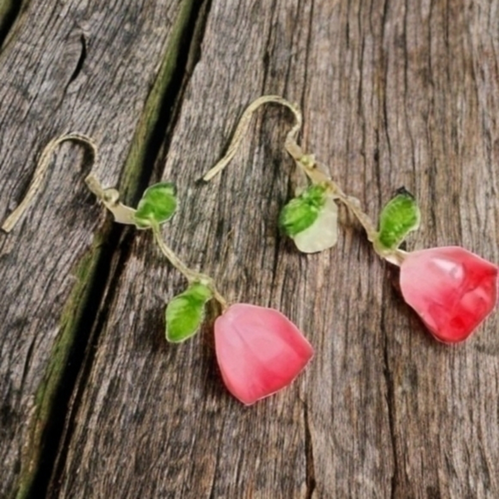 ANTHROPOLOGIE PINK ROSE FLORAL DROP EARRINGS